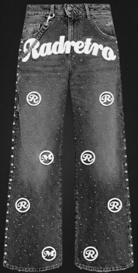 RADRETRO - "Monogram Glitch" Studded Denim Jeans